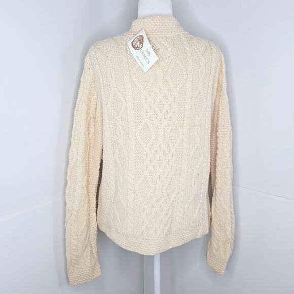 Inis Crafts NWT Irish made button down sweater large ivory cream - Picture 3 of 17